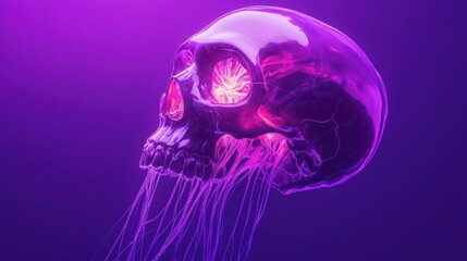 Poster - Ethereal Jellyfish Over a Transparent Skull