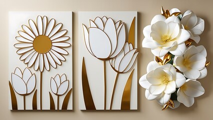 Wall Mural - Set of three modern 3D wall art panels