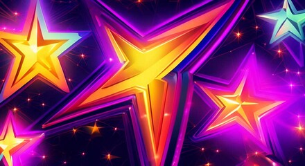 Wall Mural - bold dynamic stars with glowing colorful outlines alpha video 4k
