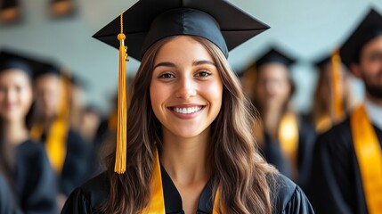 Portrait of Young female graduate on studio background