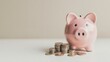 © AiAbstract - Cute Pink Piggy Bank with Coins on a Table