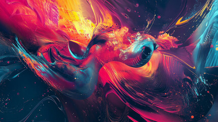 Wall Mural - Colorful, abstract painting with a lot of different colors. The painting is very vibrant and lively, with a lot of energy and movement. The colors seem to be swirling and blending together