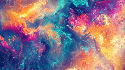 Wall Mural - Colorful, abstract painting with a lot of different colors. The painting is very vibrant and lively, with a lot of energy and movement. The colors seem to be swirling and blending together