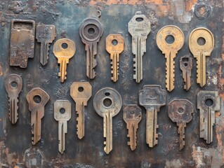 Vintage keys on textured background