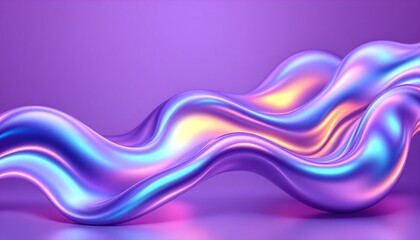 Poster - Dynamic 3d abstract drape background. Neon gloss waves resembling curtain, deep folds texture with calming metallic iridescent effects. Beautiful wavy silky, dark creases structure, purple hues