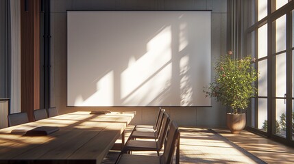 Conference room with large projector on the wall inside a large room  generate ai