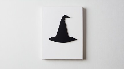 Poster - A minimalist Halloween wall hanging with a single black witch hat cutout on a plain white canvas for a sleek, modern touch
