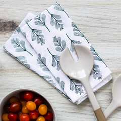 place setting on a light wooden table 