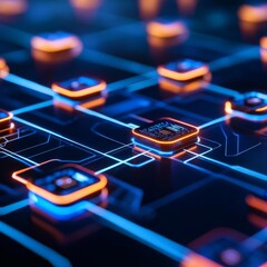 blockchain-powered crowdfunding platform, glowing digital nodes, sleek modern interface