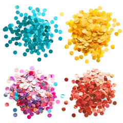 Set of colorful confetti isolated on white background, cut out