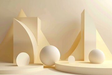 Poster - 3d render, abstract geometric forms, podiums for product presentation.