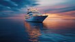 © P.G - A luxury cruise ship at twilight, reflecting wealth as it sails through sparkling waters. No people.
