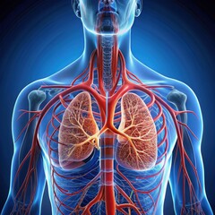 Wall Mural - detailed anatomical illustration of lungs and arterial system in a human body. generative ai