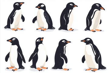 Wall Mural - Penguin Collection 1 cute on a White background, vector illustration. 