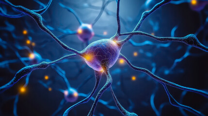 Poster - Intricate Neural Connections Illustration Highlighting Brain Synapses in Blue and Orange