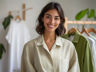 Wall Mural - Young woman smiling in a stylish clothing boutique