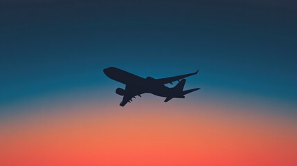 Poster - A sleek airplane silhouette glides across the vibrant sky, embodying the spirit of journey and adventure during a stunning sunset. Generative AI