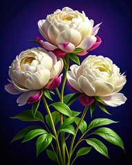 Poster - Three exquisite white peony buds showcasing delicate petals against a dark background. Generative AI