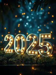 2025 happy new year on wooden background. a vibrant design celebrates the arrival of the new year 2025 with the happy new year 2025 card. New Year 2025. Ultra realistic. Photorealistic 