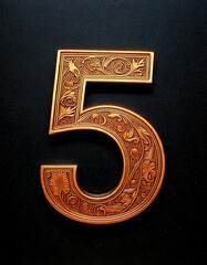 five 5 number handmade hand carved woodwork wood  isolated design black background