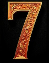 seven 7 number handmade hand carved woodwork wood  isolated design black background