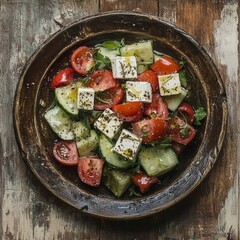 Wall Mural - Greek salad on wood