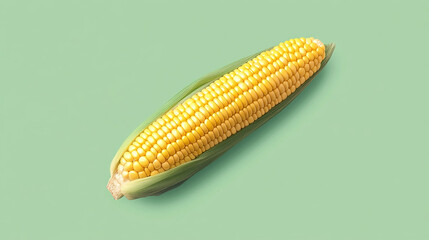 A single yellow ear of corn, with a clear outline, is against a green background. There is no shadow.