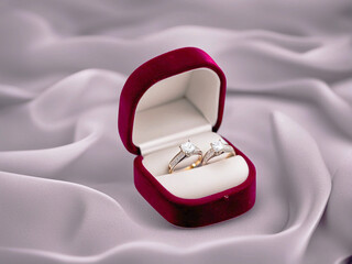 Luxurious gold and silver wedding and engagement rings, beautifully designed in jewelry boxes or on soft fabrics.