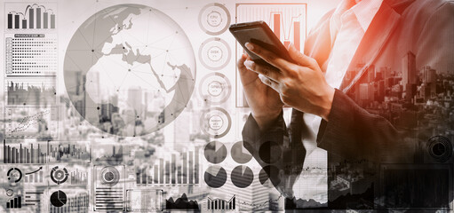 Data Analysis for Business and Finance Concept. Graphic interface showing future computer technology of profit analytic, online marketing research and information report for digital business strategy.