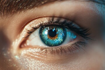 Woman eye with unusual color contact lens