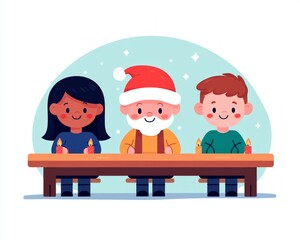 Poster - A cheerful holiday scene with three characters at a table with candles.