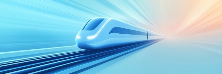 Poster - A sleek train icon speeds along smooth tracks, depicting a sense of rapid travel in a bright and dynamic atmosphere. Generative AI