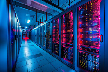 Poster - A large room with many computer servers