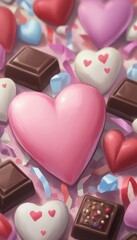 Poster - A colorful assortment of heart-shaped chocolates and candies.