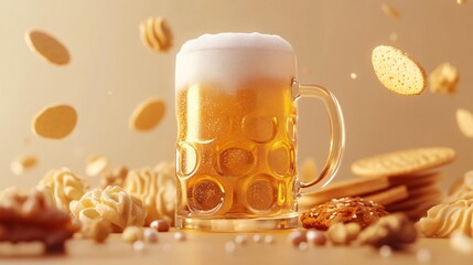 Glass of Beer with Snacks Surrounding It