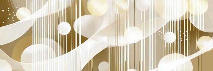 Aufkleber - Flowing lines and circular shapes in gold and white create a captivating abstract design suitable for various artistic projects. Generative AI