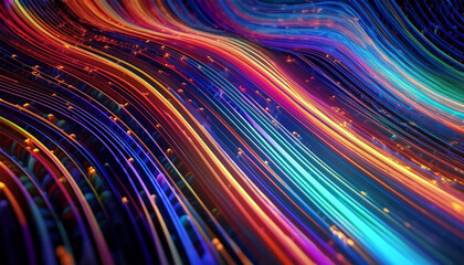 Fototapete - Abstract colorful technology lines big data flow.