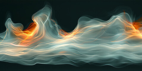 Poster - A vibrant display of flowing, colorful waves of light interacts creatively in a dark environment. The shimmering colors blend seamlessly, evoking a sense of movement and energy.