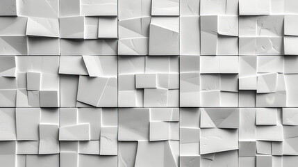 Poster - A close-up view of a textured wall composed of three-dimensional white panels arranged in an abstract pattern, showcasing a modern aesthetic ideal for contemporary interior design.