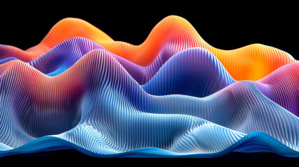 Poster - This artwork features vibrant, flowing waves in shades of orange, blue, and purple. The smooth curves create a dynamic visual effect against a stark dark backdrop, inviting contemplation.