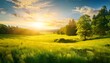 © jeksonjs - A sunny summer morning illuminating lush meadows and trees in a tranquil landscape. Generative AI