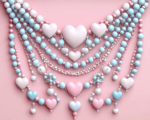 Wall Mural - A decorative arrangement of pastel-colored beads and heart shapes.