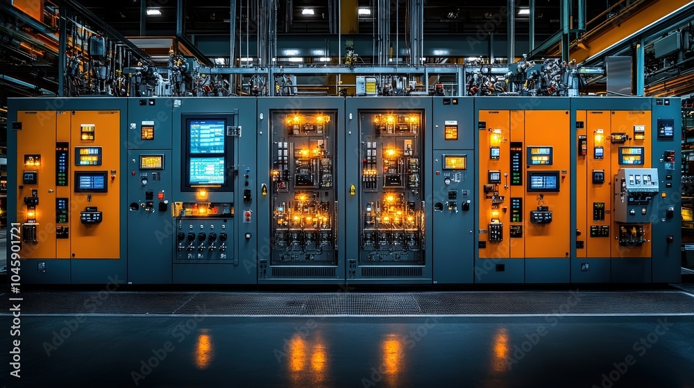 A modern power plant control room filled with monitors and equipment ...