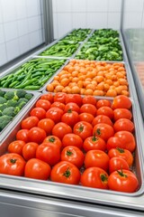 Canvas Print - A display of fresh vegetables including tomatoes, cucumbers, and broccoli.