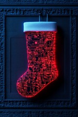 Poster - A glowing Christmas stocking with a circuit board design.