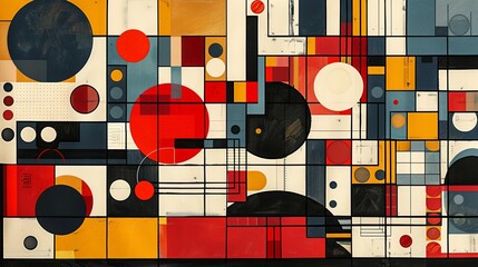Poster - A dynamic geometric vector background, featuring Scandinavian colors with a mix of circles and squares in an abstract layout