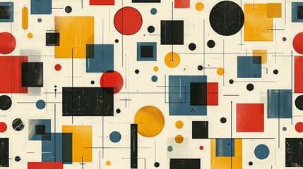 Poster - A dynamic geometric vector background, featuring Scandinavian colors with a mix of circles and squares in an abstract layout