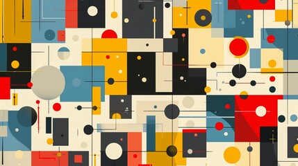 Poster - A dynamic geometric vector background, featuring Scandinavian colors with a mix of circles and squares in an abstract layout