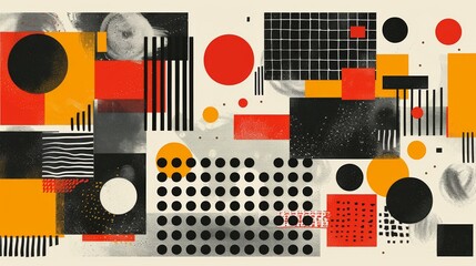 Poster - A dynamic geometric vector background, featuring Scandinavian colors with a mix of circles and squares in an abstract layout