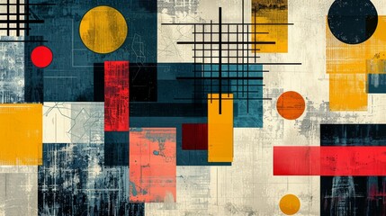 Poster - A dynamic geometric vector background, featuring Scandinavian colors with a mix of circles and squares in an abstract layout